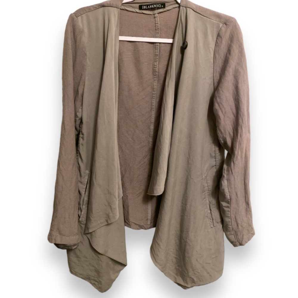 BLANK NYC Minimalist Cement Gray Linen Blend Cowl Front Draped Cardigan Small